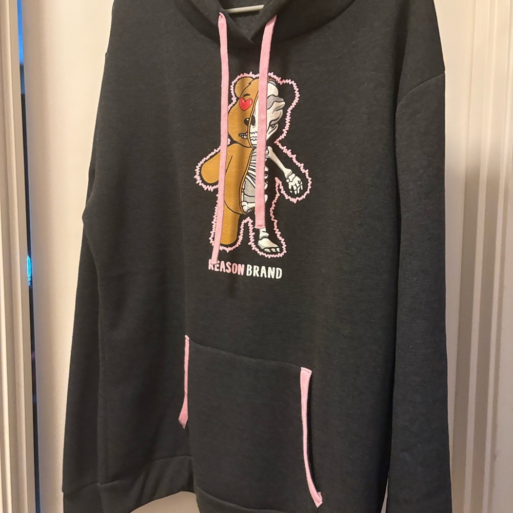 Reason Brand Gray Hoodie with Bear Graphic